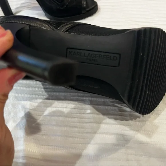 Women’s Karl Lagerfeld Black Sheer Jeweled Zipper Ankle Boots Size 6 - Picture 5 of 13